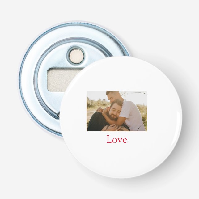 Pride month add gay couple photo name love LQBTQ  Bottle Opener (Front)