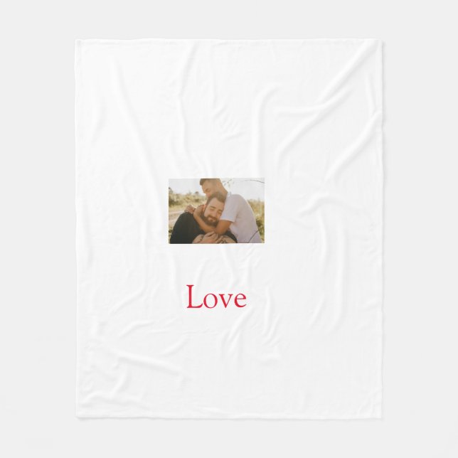 Pride month add gay couple photo name love LQBTQ  Fleece Blanket (Front)