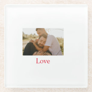 Pride month add gay couple photo name love LQBTQ  Glass Coaster