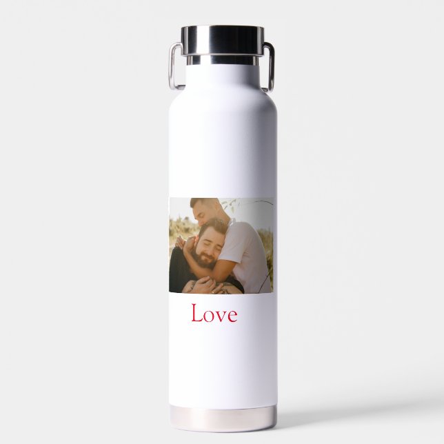 Pride month add gay couple photo name love LQBTQ  Water Bottle (Front)