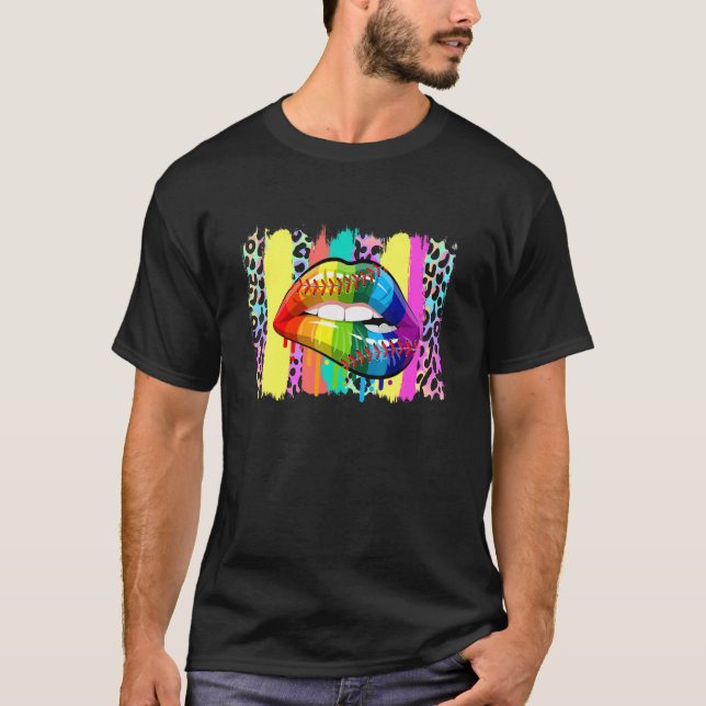 Pride Month Baseball Rainbow Lips T-Shirt (Front)
