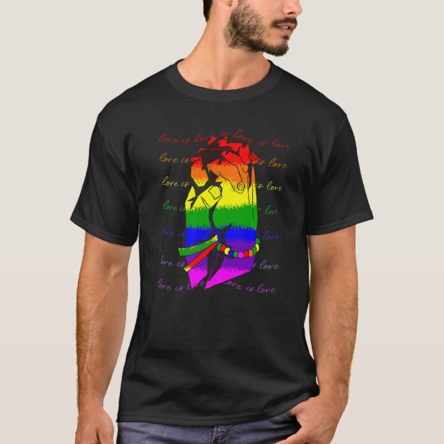 Pride Month Love Is Love Rainbow Flag Proud Ally L T-Shirt (Front)
