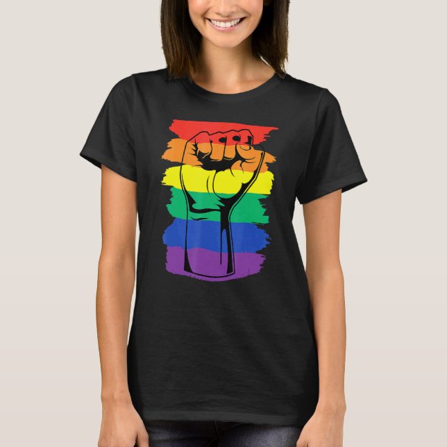 Pride Month Merch Lgbt Rainbow Fist Lgbtq Gay Prid T-Shirt (Front)