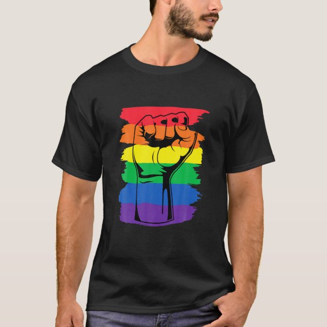 Pride Month Merch LGBT Rainbow Fist LGBTQ Gay Prid T-Shirt (Front)