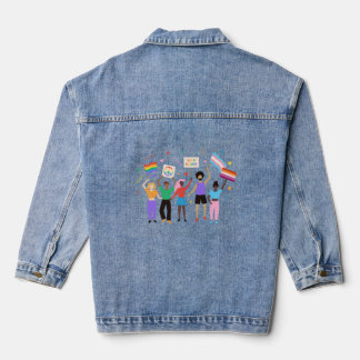 Pride Month People With Signs Celebrate Denim Jacket
