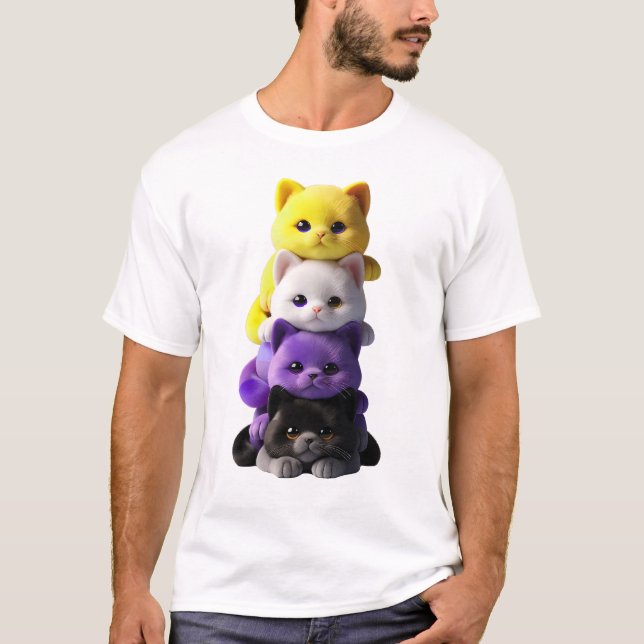 Pride Nonbinary Flag Cat LGBTQ Pride Month T-Shirt (Front)