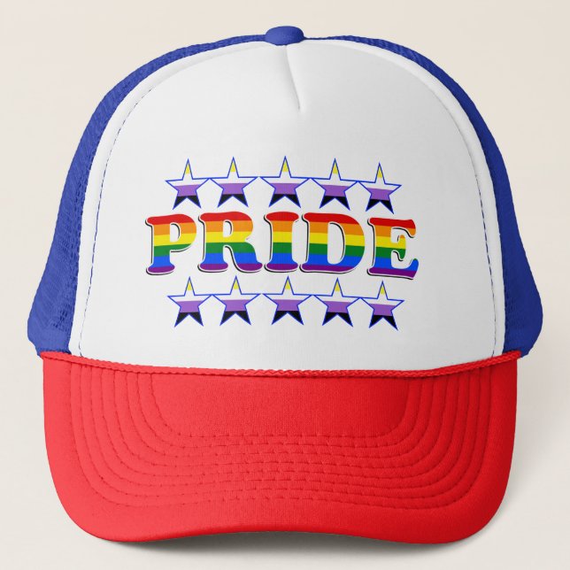 PRIDE Nonbinary Pride Stars Trucker Hat (Front)