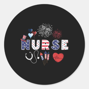 Pride Nurse Usa Flag Stethoscope Patriotic Nurse 4 Classic Round Sticker