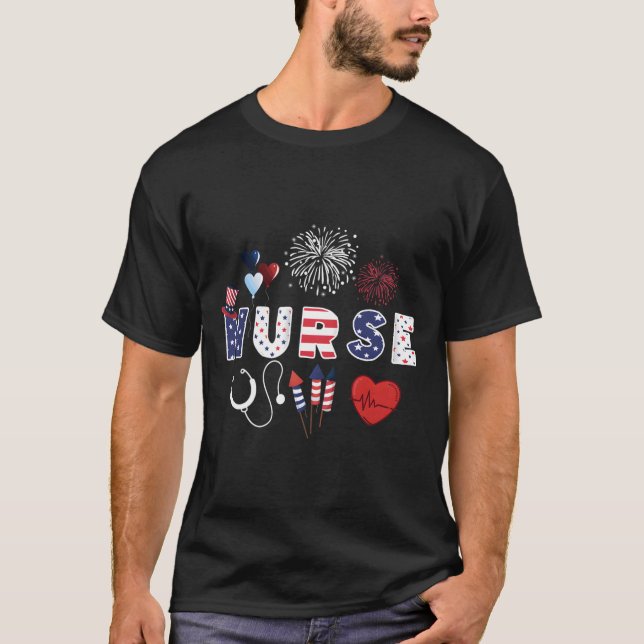 Pride Nurse Usa Flag Stethoscope Patriotic Nurse 4 T-Shirt (Front)
