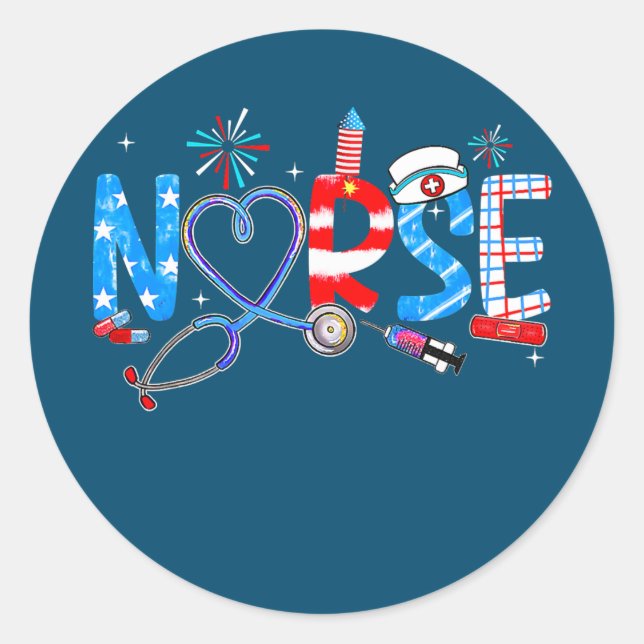 Pride Nurse USA Flag Stethoscope Patriotic Nurse Classic Round Sticker (Front)