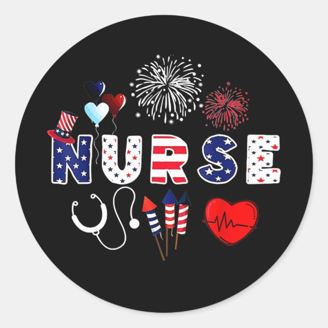 Pride Nurse USA Flag Stethoscope Patriotic Nurse Classic Round Sticker (Front)