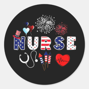 Pride Nurse USA Flag Stethoscope Patriotic Nurse Classic Round Sticker