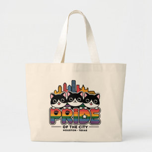 Pride of Houston City Texas USA Rainbow Flag Large Tote Bag