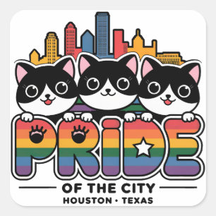 Pride of Houston City Texas USA Rainbow Flag Square Sticker