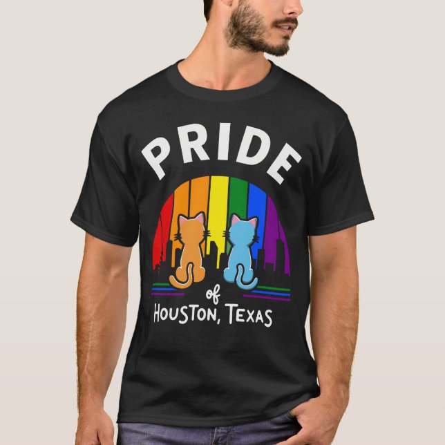 Pride of Houston City Texas USA Rainbow Flag T-Shirt (Front)