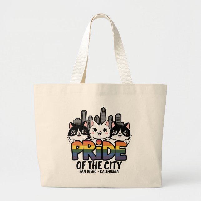 Pride of San Diego City California USA Rainbow Fla Large Tote Bag (Front)