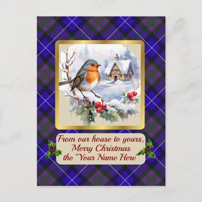 Pride of Scotland Tartan w/Robin Personalised  Holiday Postcard (Front)