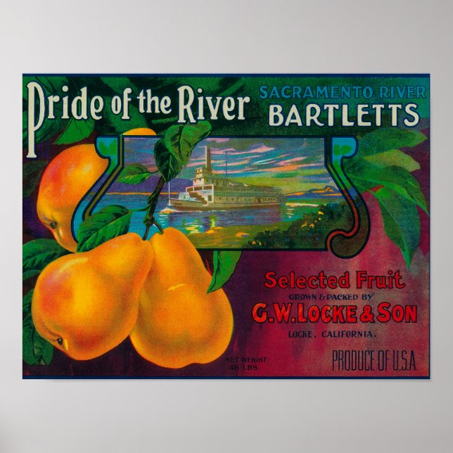 Pride of the River Pear Crate LabelLocke, CA Poster (Front)