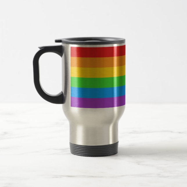 Pride on the Go: Rainbow Flag Travel Mug (Left)