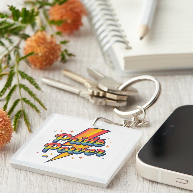 Pride Power Lightning – LGBTQ+ Rainbow Quote  Key Ring (Front Right)