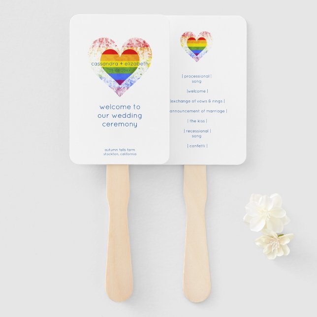 Pride Raimbow Heart All LGTB Weddings Hand Fan (Front and Back)