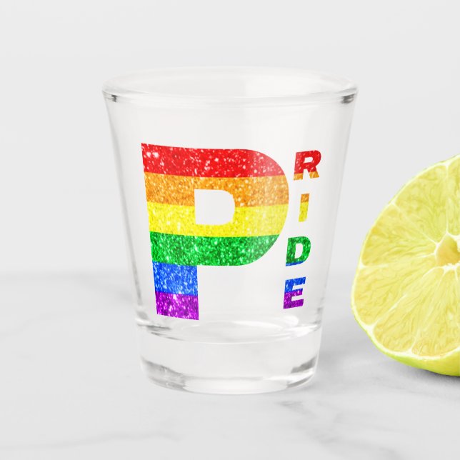"PRIDE" RAINBOW #3 SHOT GLASS (Front)