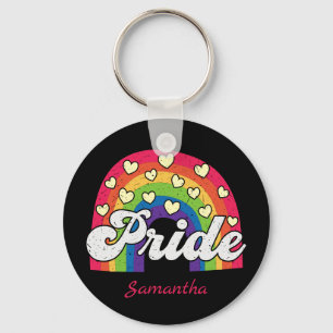 Pride Rainbow and Hearts LGBTQ Key Ring