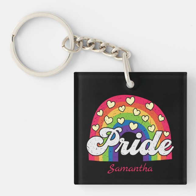 Pride Rainbow and Hearts | LGBTQ Key Ring (Front)