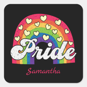 Pride Rainbow and Hearts   LGBTQ Square Sticker