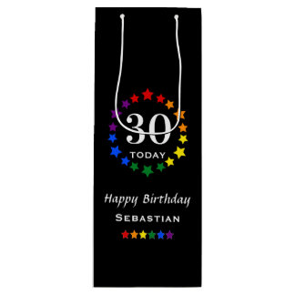 Pride Rainbow Black 30 Today or Any Age Birthday Wine Gift Bag