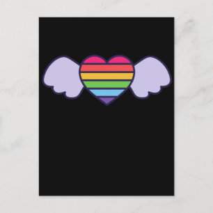Pride- Rainbow colour heart with wings. Gay lgbtq Postcard