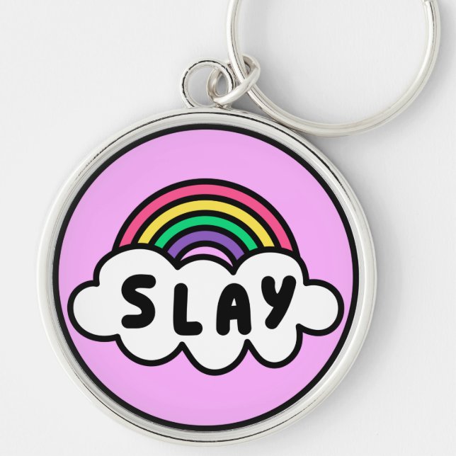 Pride- rainbow colour with clouds.              ke key ring (Front)