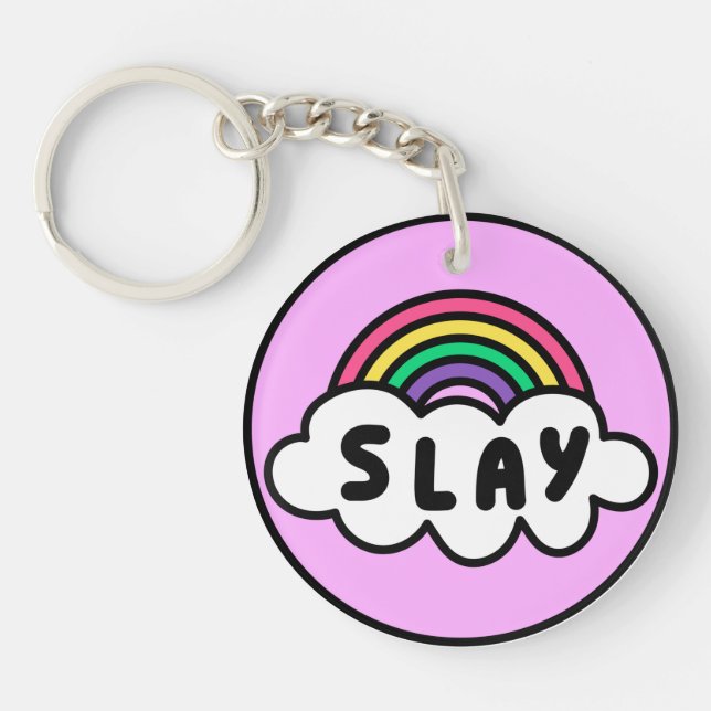 Pride- rainbow colour with clouds.             key key ring (Front)