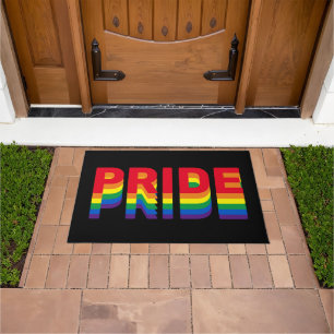 Pride rainbow colours black retro typography moder doormat
