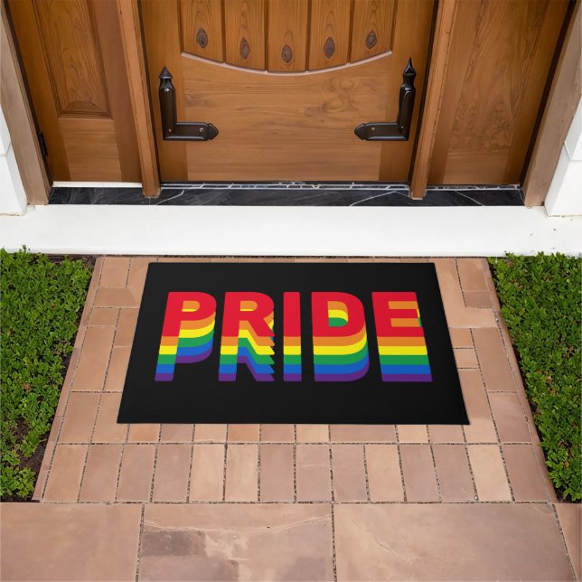 Pride rainbow colours black retro typography moder doormat (Outdoor)