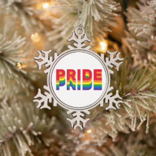 Pride rainbow colours gay queer lgbtq retro  snowflake pewter christmas ornament
