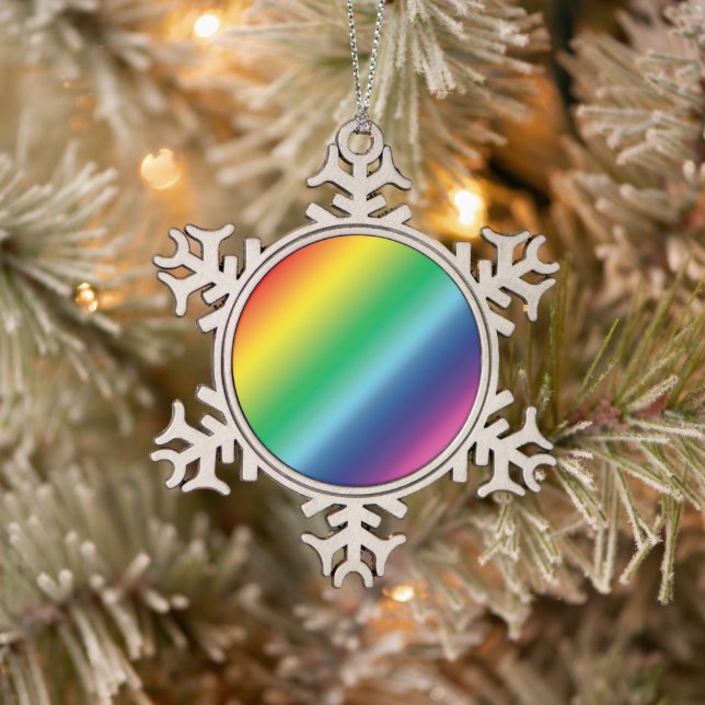 Pride rainbow colours pattern lgbtq lgbt snowflake pewter christmas ornament (Tree)