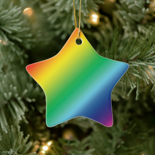 Pride rainbow colours pattern star Christmas cute Ceramic Tree Decoration (Tree)