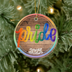 Pride Rainbow Custom Name- Year  Ceramic Tree Decoration