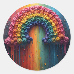 Pride rainbow drip color classic round sticker