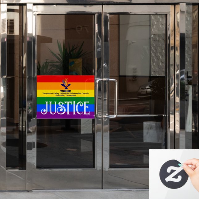 Pride Rainbow Flag / JUSTICE - TVUUC Window Cling (Office Door)