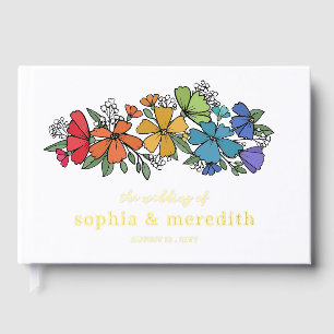 Pride Rainbow Flowers Gold LGBTQ Wedding Guest Book