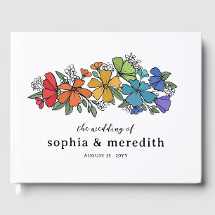 Pride Rainbow Flowers LGBT Wedding Guest Book