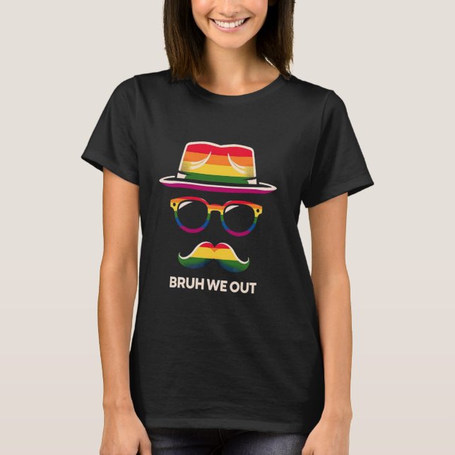 Pride Rainbow Hat Glasses Moustache Retro tee (Front)
