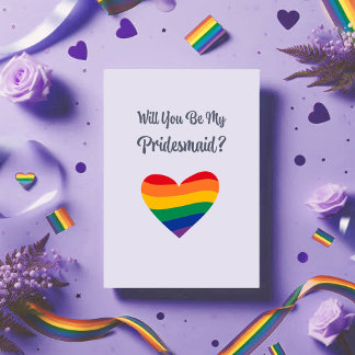 Pride Rainbow Heart Bridesmaid Proposal Card LGBTQ