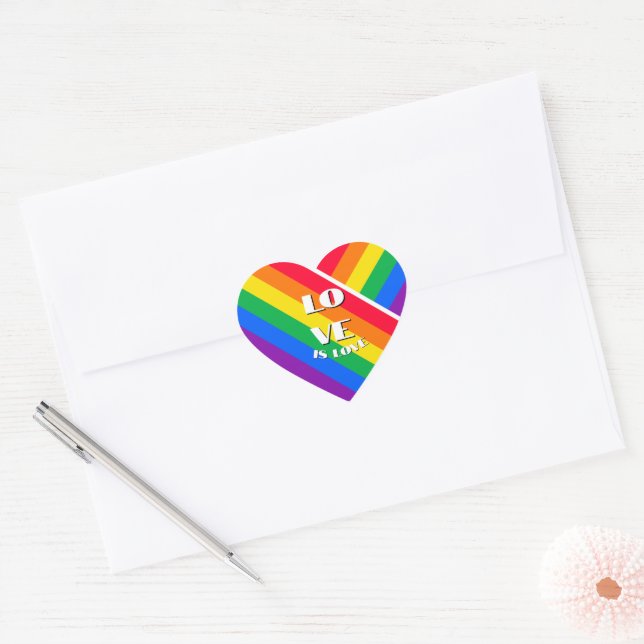 Pride Rainbow Heart  Button Heart Sticker (Envelope)