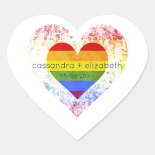 Pride Rainbow Heart Lesbian Gay Wedding Heart Sticker