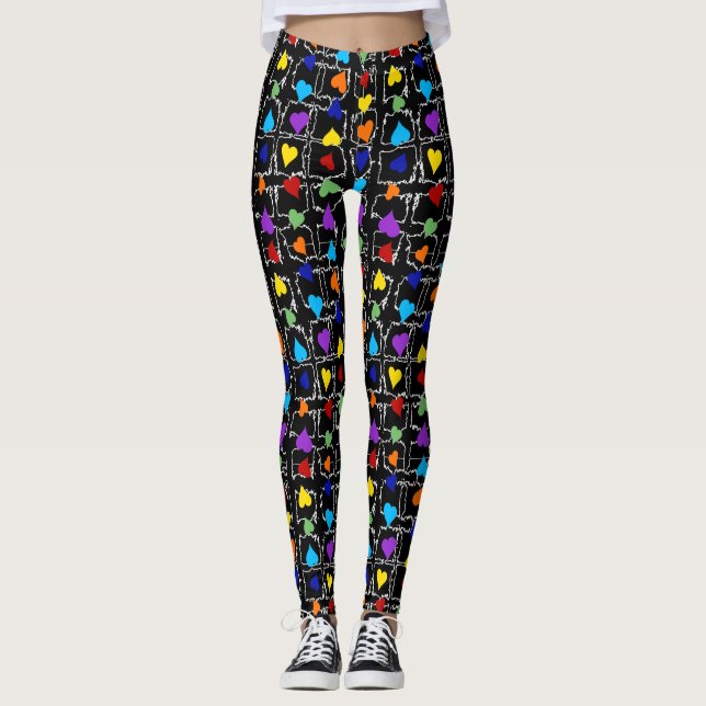 Pride Rainbow Hearts LGBT Gay Queer One Love Leggings (Front)
