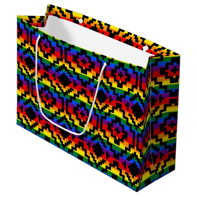 Pride Rainbow LGBTQ Geometric Large Gift Bag (Front Angled)