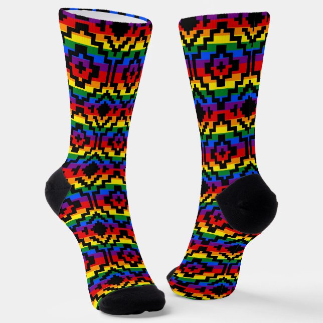 Pride Rainbow LGBTQ Geometric  Socks (Angled)